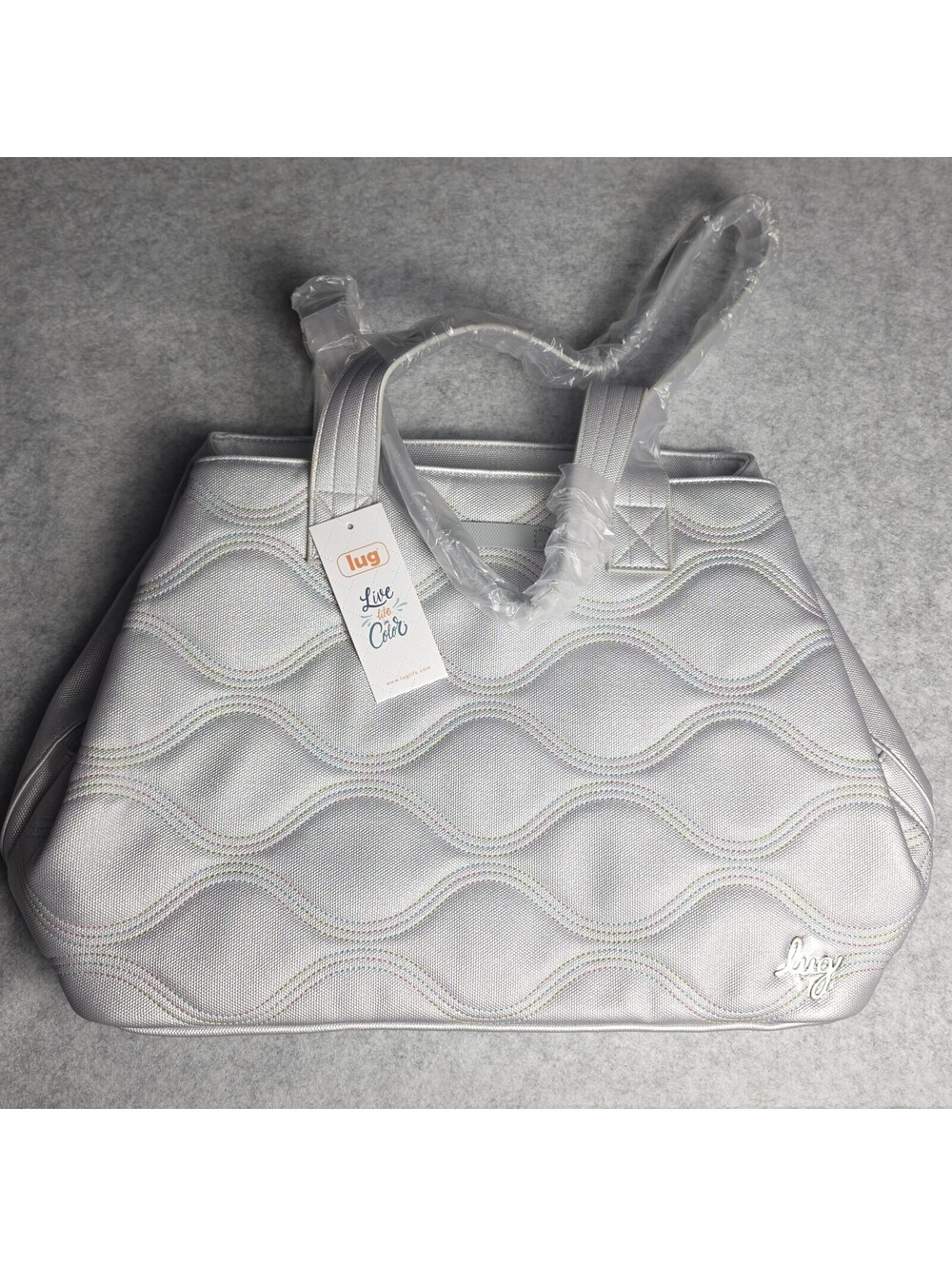 Lug Tempo Large Quilted Tote Bag Silver Icepop Multicolor Stitch New With Tags